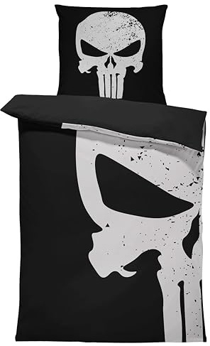 one-home 4 teilig Bettwäsche 135x200 cm Totenkopf Muster Skull schwarz Wende Microfaser
