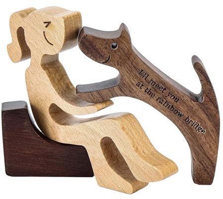 B Baosity Holzfigur Mensch Und Hund Als Handgefertigte Skulptur Und Kunsthandwerk Ornament Die Besondere Bindung Zum Tier Darstellt für Freunde Als Schreibt, Stil c