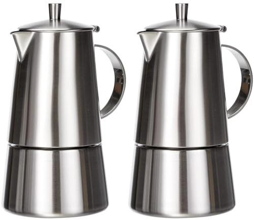 Küchenprofi Cilio Espressokocher MODENA, Edelstahl, Für alle Herdarten geeignet, Ø 8,5 cm, Spülmaschinengeeignet, Mokka Kanne, Espressokocher 4 Tassen, Camping Kaffeekocher (Packung mit 2)