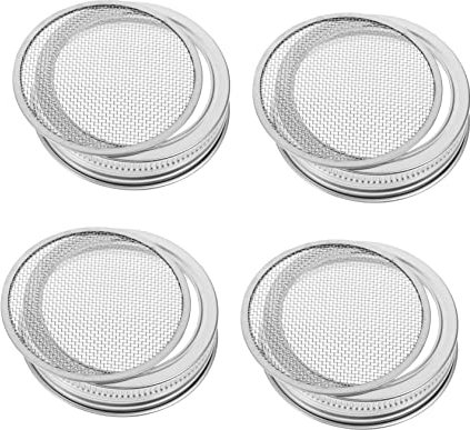 Zerodeko 4 Stück Mason Jar Sprout Deckel Keimgläser mit Siebdeckel Deckel von Sprossengläsern Keimsieb mit Löchern Filterabdeckung Alfalfa Krug Einmachglas Rostfreier Stahl
