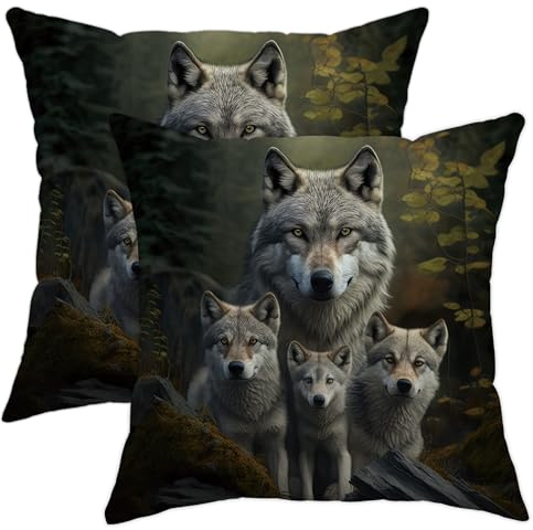 Federa per cuscino con lupo nero, realistico, moderno, foresta, pianta, grazioso velluto nero, piccolo, quadrato, morbido, lavabile, per soggiorno, aula, patio, piccoli cuscini decorativi, 45,7 x 45,7