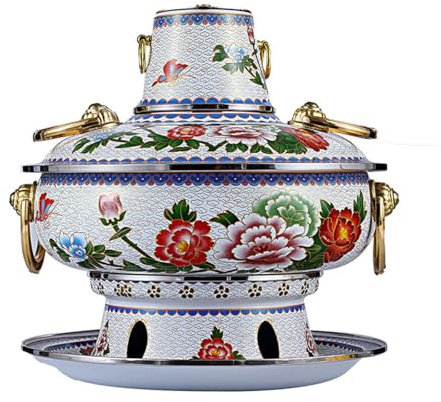 1.5L Chinese Charcoal Hotpot Old Beijing Copper Hot Pot Cloisonne Copper Chafing Dishes Old-fashioned Charcoal Household Dinner Gathering Copper Pot,C