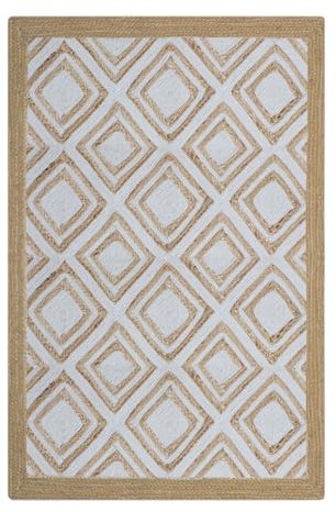 CASAVANI 22,9 x 38,1 cm weißer beigefarbener böhmischer Kelim-Jute-Teppich, handgefertigt von Kunsthandwerkern, Teppich, Dekoration, Teppiche, nutzbar, große Fläche im Flur, Wohnzimmer, großes