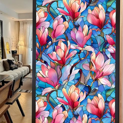 Sichtschutzfolie Fenster Rosa Blumen Sonnenschutzfolie Fenster,Sichtschutz Fensterfolie,Durchsichtig Thermofolie Fenster Gegen Hitze,Milchglasfolie Statisch Haftend