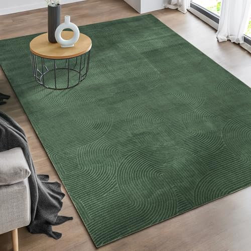 the carpet Rio - Moderner Kurzflor Teppich, weicher und pflegeleichter Anti-Rutsch-Teppich mit 3D-Optik, robust, für Wohnzimmer und Schlafzimmer, Grün, 120 x 160 cm