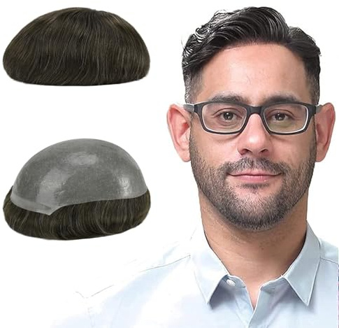 Lordhair Perücke für Herren, Echthaar, 0,08 mm vorn, 1/2 Zoll, V-looped Größe auf Hautbasis, superdünn, 20 x 25 cm