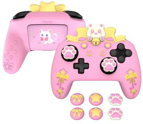 PlayVital Silikonhülle für Nintendo Switch Pro Controller, rutschfest Case | Kawaii Schutzhülle, Case, Skin Zubehör, mit Joystick-Kappen und Aufkleber, Sweetheart Kitty, Rosa