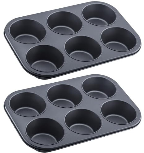 Teglia Muffin Antiaderente,2 PCS Rotonda Teglia Muffin Antiaderente da Forno Stampo per Muffin Brownies e Dolci Rivestimento Antiaderente Durevole e Facile da Pulire Ideale per Cottura Uniforme
