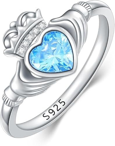 AXELUNA Claddagh Ringe für Frauen 925 Sterling Silber Claddagh Herz Ringe Schmuck Geschenke für Frauen Mutter Ehefrau (7)