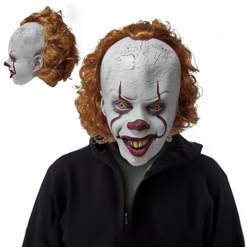 JIMACRO Halloween-masker clown, skrämmande latexmasker för vuxna jokermask personlig för halloween cosplay hemsökt hus rekvisita (lockigt hår)