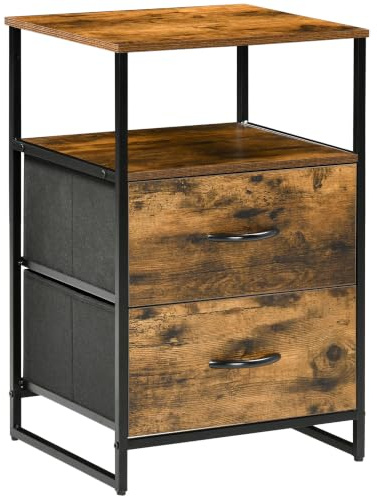 HOMCOM Mueble Organizador con Cajones Plegables 45x40x70,5cm Marrón Rústico | Cajonera de Tela, Estante Abierto, Marco de Acero, Estilo Industrial, para Salón Recibidor Dormitorio