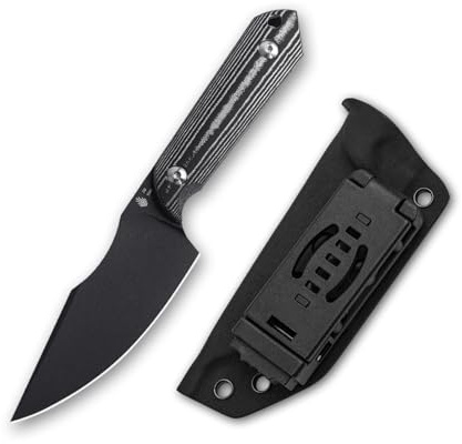 Kizer Harpoon Utomhuskniv, 9,75 cm D2-klinga Jaktkniv med Svart Micarta-handtag, EDC Utomhuskniv med Slida, Vandrings- och Campingöverlevnadskniv 1040A1