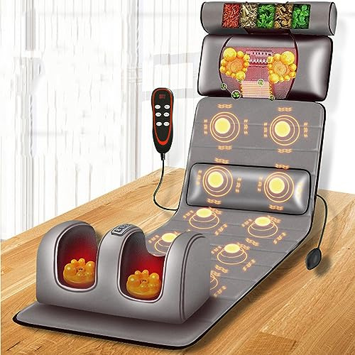 Massagematte mit Wärme – 10 Vibrationsknoten für Ganzkörperentspannung, verstellbare Kissen und Heizkissen zur Linderung der Nacken- und Rückenmuskulatur