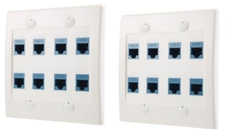 Tdkjfoutr Piastra da Incasso Ethernet A 8 Porte Doppio Gang Cat6 RJ45 Presa di Rete Piastra Frontale per Cavi di Rete Rj45