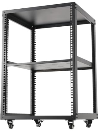 CDZHLTG 15U 19 Open Frame Server Rack, 19in Network Rack 4 Post AV Rack with Wheels, Rolling Rack for Computer/AV/Data/IT Equipment - Casters