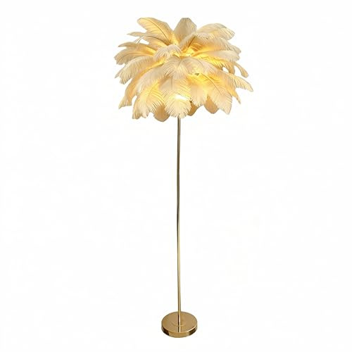 Creative White Ostrich Feather Floor Lamp Bedside Lamp Light Luxury and Elegant Lampshade Night Light Table Lighting for Living Room Bedroom Home Decoration, Plug-in