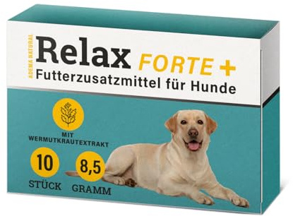 ADEMA NATURAL® Relax Forte+ – Beruhigungsmittel für Hunde Alternative - Natürlicher Futterzusatz bei Stress & Unruhe – Unterstützt Entspannung bei Reisen, Silvester & im Alltag - 10 Tabletten