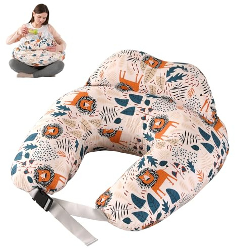 SHANNA Stillkissen Kleines Stillhörnchen für Mutter Baumwolle Nursing Pillow Schwangerschaftskissen Ergonomisch Multifunktional Stillkissen zum Stillen mit Verstellbarem Bauchgurt (Cartoon Löwe-A)