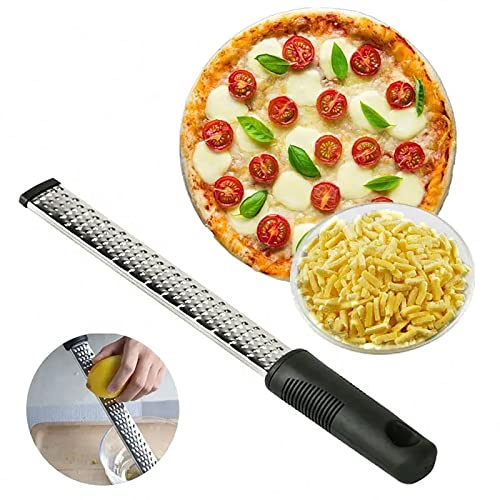 Lemon Zester & Cheese Grater, Hand-held Stainless Steel Food Grater with Clean Brush Fine, Shredder for Parmesan Ginger Garlic Nutmeg Citrus Lime Orange Chocolate Fruit