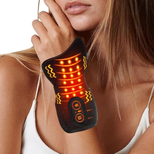 ZMHWANY Kabelloses Handgelenk-Handmassagegerät mit Wärme und Kompression für Karpaltunnelsyndrom, Arthritis-Schmerzlinderung, 3000 mAh Akku, beheizte Handgelenkbandage mit 3 Wärme-Vibrationsmodi