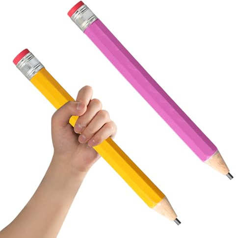 Duronge 2 Stück Hölzerne Riesen Bleistift, Übergroße Jumbo Bleistifte mit Kappe und Radiergummi, Lustiger Großer Neuartiger Bleistift für Schule, Zuhause, Büro, Prop Geschenke Dekor(Rosa, Gelb)