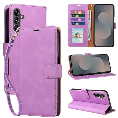 GOTOURED RFID Wallet for Samsung S25 FE Phone Case, Soft Leather Protective, 4 Card Slots Holder, RFID Blocking, Kickstand, Wrist Strap, S25 FE Flip Case, Shockproof Folio Cover (Purple)