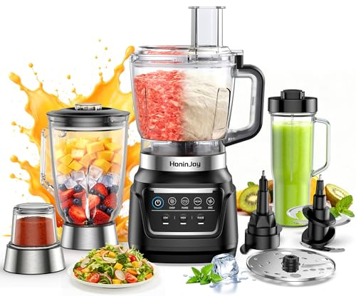 HoninJoy Küchenmaschine, 10-in-1 Mixer Kombination, 1300w | Kraftvolle Food Processor, zum Zerkleinern von Fleisch, schneiden und raspeln, Teig, Smoothies Spülmaschinenfest