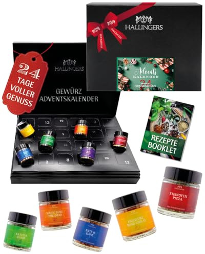 Hallingers Green Christmas Calendrier de l'Avent de luxe, épices et arôme intense dans des bocaux à visser, variété sélectionnée à la main – Idées cadeaux de Noël et cadeaux | Bonheur