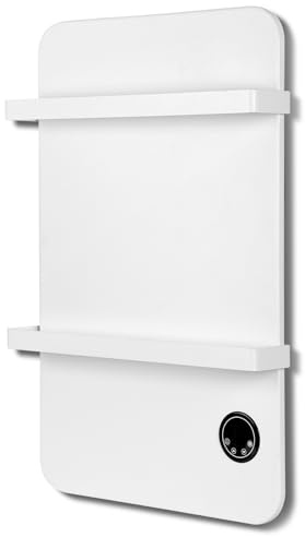 600W Infrarotheizung Wandmontage Infrarot Thermostat auf App/Wifi Touch Elektroheizung mit Fernbedienung und 2 Handtuchhalter, Infrarot-Heizung, Handtuchheizung, Weiß