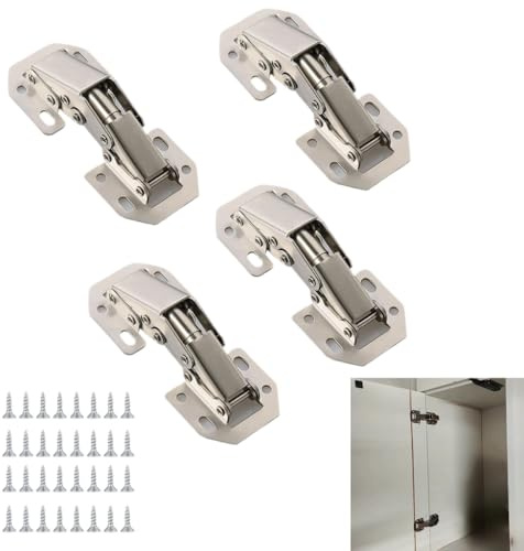 2 Pair (4 Pack) 4 Inch Surface Mount Concealed Cabinet Hinges - Perfect for Frameless Kitchen Cabinets with Screws | 90 Degree Spring Hidden Hinges for Cupboard Wooden Boxes (4, 4Inch)
