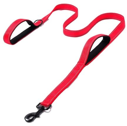 Double Handle Dog Leash - Dubbelsidig reflekterande Night Heavy Duty Leash (röd, 180 cm)