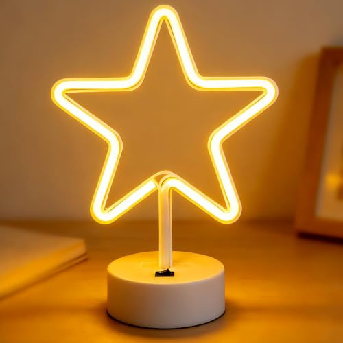 Lampe Néon Étoilée,Lampe Étoile de Noël,Lampes en Forme d'Étoile LED | Lampe Néon Étoilée Blanc Chaud,Connexion Batterie ou USB,Noël Décoration Maison Anniversaire Bar Fête