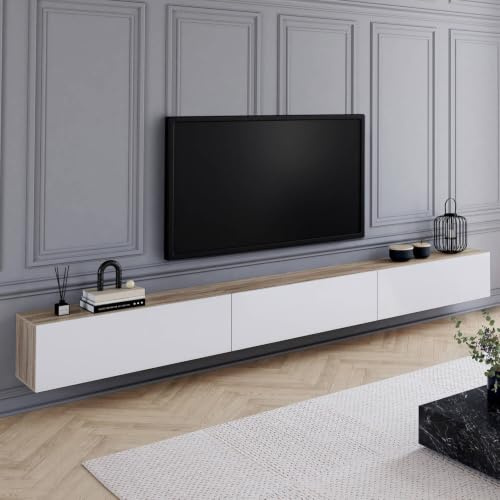IDMarket - Meuble TV 270 cm Suspendu Elio 3 Portes Bois et Blanc