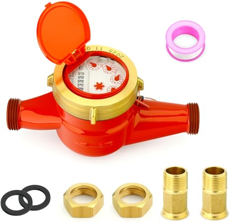 MEANLIN MEASURE 1/2 BSP Flüssigkeitsgefülltes Kupplungen Wasserzähler Warmwasserzähler für Garten oder Haushalt 20 mm Messung in Kubikmetern