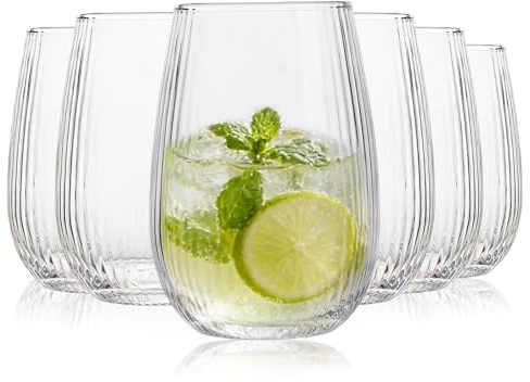 Gviix Elegant Clear Drinking Glasses 400 ML Set of 6, Ribbed Glasses, Dishwasher Safe Drinking Cups, Crystal Glassware Highball Glasses, Elegant Ribbed Design for Everyday Use and Entertaining