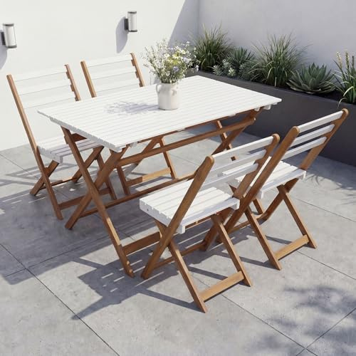 Mendler Garnitur HWC-P72, Sitzgruppe Gartenmöbel-Set Essgruppe 4X Stuhl Tisch, Akazie Holz klappbar - Natur-weiß