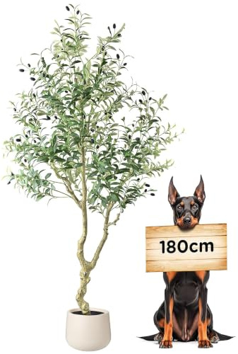 Árbol de olivo artificial con maceta, 180 cm, planta artificial grande, como real, exuberante, plantas artificiales, olivo, decoración para salón, dormitorio, oficina