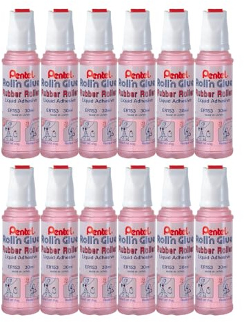 Pentel ER153-P Lot de 12 Colles Liquides Inodores et transparentes - Flacon Rose - 30ml