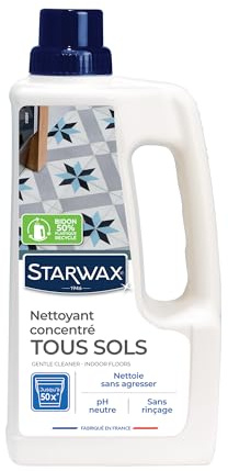 STARWAX Nettoyant doux pour sols intérieurs 1L | Nettoie carrelage parquet PVC stratifié béton ciré et tomettes, sans rinçage, sols mats et brillants, jusqu'à 50 nettoyages