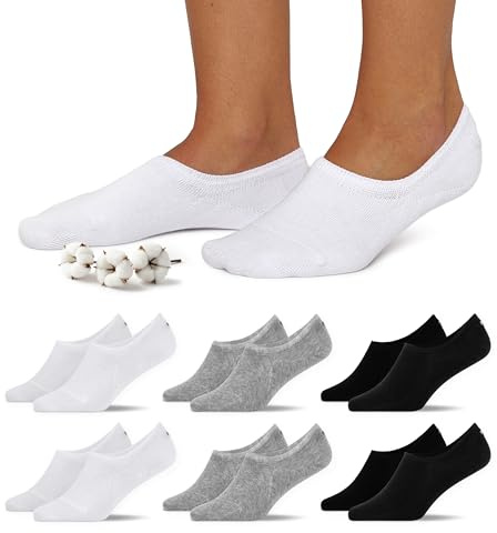 Snocks Füßlinge Damen & Herren aus Bio-Baumwolle, 6 Paar, unsichtbar | Ballerina Socken mit Silikonpad an der Ferse, atmungsaktive Sneakersocken, Loafer & No Show Socken, Gr. 35-50
