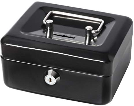 Decaller Small Cash Box with Lock and Slot, Metal Coin Bank Piggy Bank for Adults & Kids, 5.9 x 4.7 x 3.2, Black