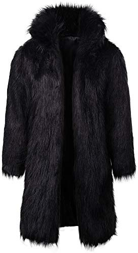 Pelzmantel Herren Lang mit Tasche Felljacke Herren, Winterjacke Fellkragen Faux Fur