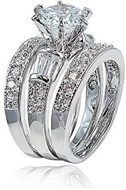 COSJOOHY 925 Sterling Silver Bridal Ring Sets Emerald Cut CZ Engagement Rings Vintage Promise Rings Platinum Big Women CZ Rings Set Bling Princess Cut Cubic Zirconia Size 6-10 (7)