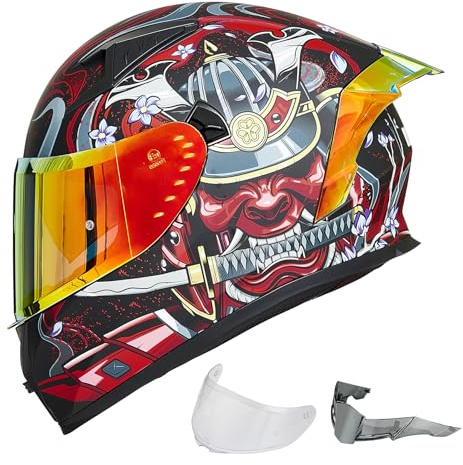ILM Motorradhelm Integralhelm Herren Damen-Motorcycle Helmet mit 2 Visieren Pinlock-kompatiblen klaren und getönten-Street Bike Motocross Casco DOT&ECE Modell Z501, Armor Red, XXL