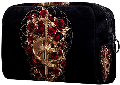 Reise kosmetische Schminktasche Goldener Rosensch?del Reise Toilettenartikel Kosmetiktaschen für Frauen Reißverschluss Make-up Beutel Geldbörse Kosmetiktasche Organizer Fall