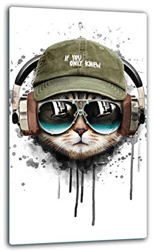 TMK | Herdabdeckplatte 30x52 Einteilig Glas Elektroherd Induktion Herdschutz Spritzschutz Glasplatte Deko Schneidebrett Katze