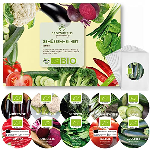 BIO Gemüsesamen Set mit 10 Sorten - Gemüse Samen Anzuchtset aus biologischem Anbau ideal für Terrasse, Balkon & Garten