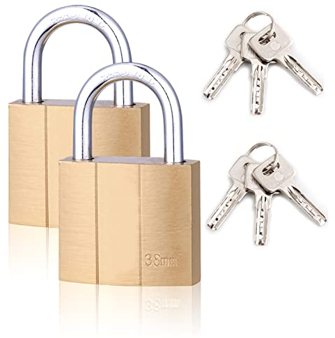 Vorhängeschloss 2er Set mit 3 Schlüssel, 38mm Schloss Wetterfest Schlösser mit Schlüssel Lock für Koffer Schränke Garage Spinde