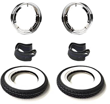 Weißwand Reifen Felgen Komplett Radsatz Chrom 3.00-10 passend für Vespa PK 50 XL2, V50 Special, Primavera 125 ET3, PX 80 125 – Inkl. Felgen & Schläuche