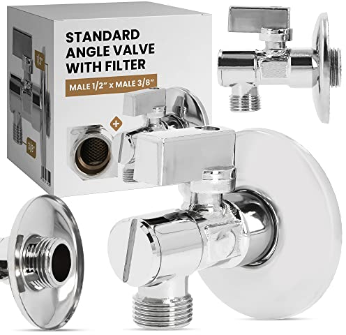 Valvola Angolo Sfera con Filtro 1/2'' x 3/8'' Filettatura Interna Ottone Cromato Lavatrice Lavastoviglie Regolazione Tubi Acqua Fredda Calda Connessione Tappo a Vite